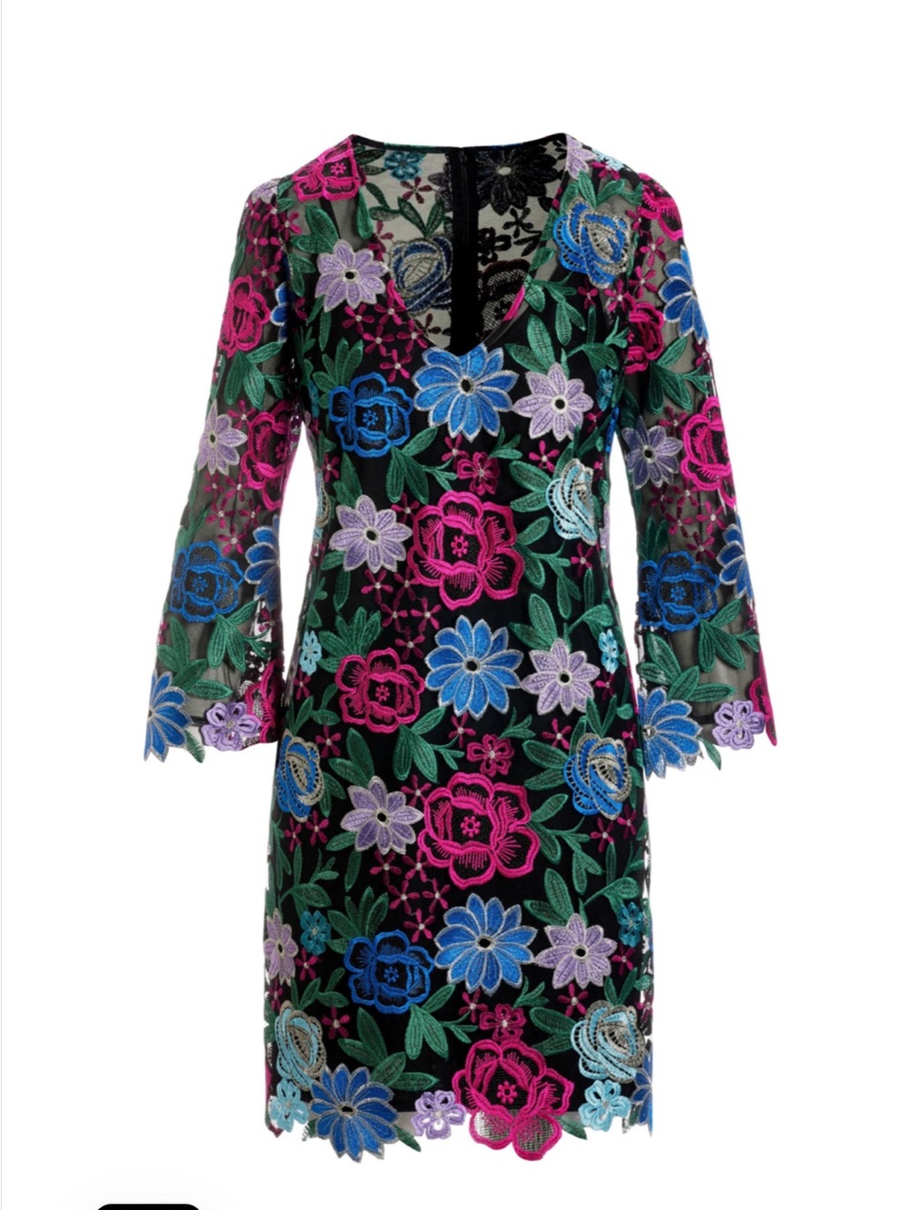 Jewel Tones Floral Lace Shift Dress-  Embroidered Flowers Dress - scalloped  10